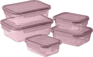 COOK WITH COLOR Premium 10-Pc. Colored Glass Food Container Set - 5 Rectangles - Leakproof Lids - Meal Prep, Storage, Pink