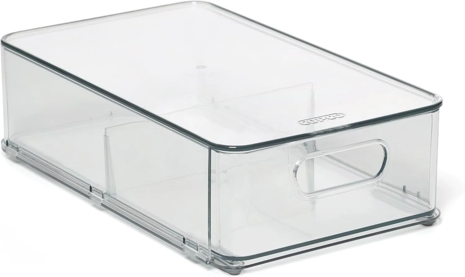 Copco Stackable Fridge Bin and Pantry Storage Drawer Clear with Divider and Handle,19.5x33.2x3.6 inch