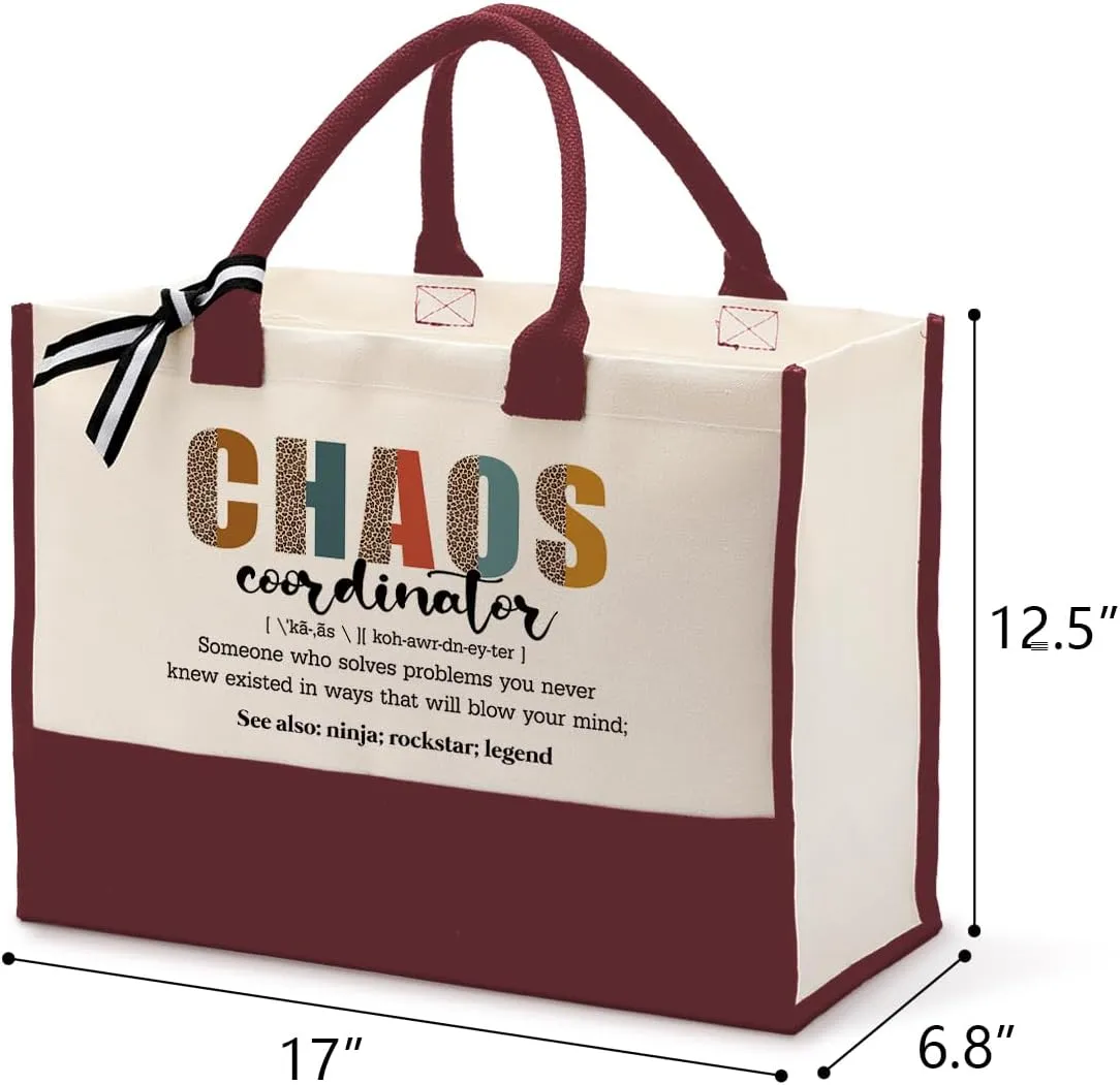 Cotton Canvas Tote Bag for Women, Canvas Tote Bag for Gifting, Chaos Coordinator Bag, Tote Bag Gift for Boss Lady, Mom Appreciation Gift, Teacher Gift, Women Travel Handbag, Canvas Beach Bag A1