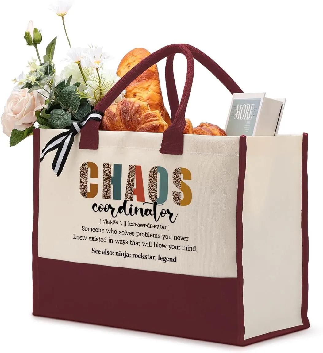 Cotton Canvas Tote Bag for Women, Canvas Tote Bag for Gifting, Chaos Coordinator Bag, Tote Bag Gift for Boss Lady, Mom Appreciation Gift, Teacher Gift, Women Travel Handbag, Canvas Beach Bag A1