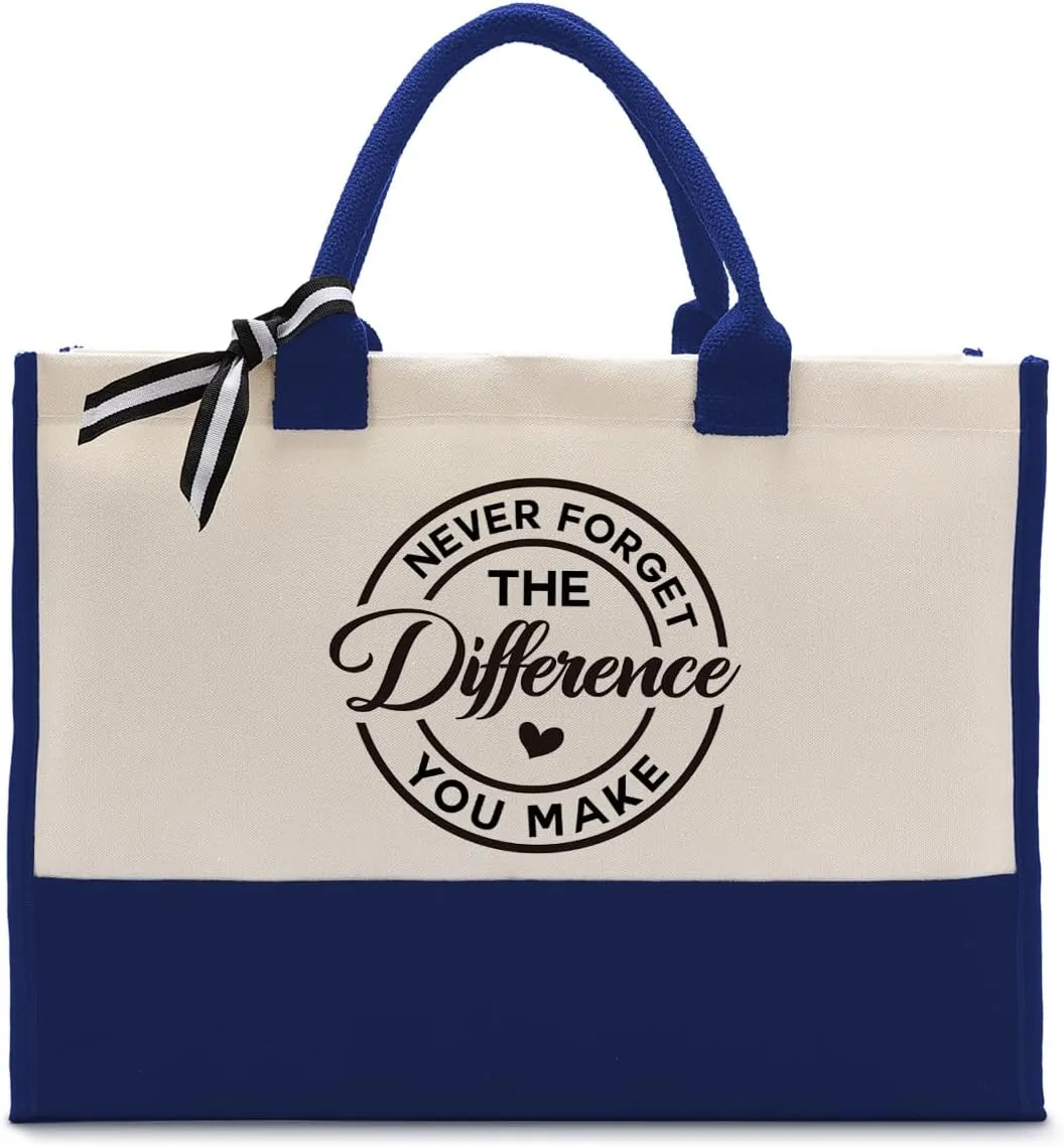 Cotton Canvas Tote Bag for Women, Canvas Tote Bag for Gifting, Tote Bag Gift for Coworker, Retirement Gifts Travel Bag, Farewell Gift for Coworker Leaving, Never Forget The Difference You Make C1