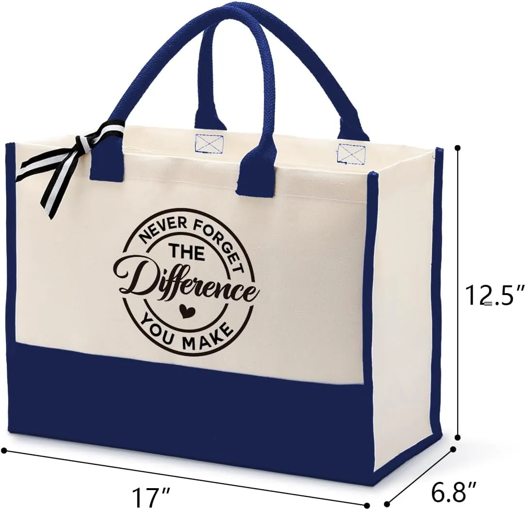 Cotton Canvas Tote Bag for Women, Canvas Tote Bag for Gifting, Tote Bag Gift for Coworker, Retirement Gifts Travel Bag, Farewell Gift for Coworker Leaving, Never Forget The Difference You Make C1