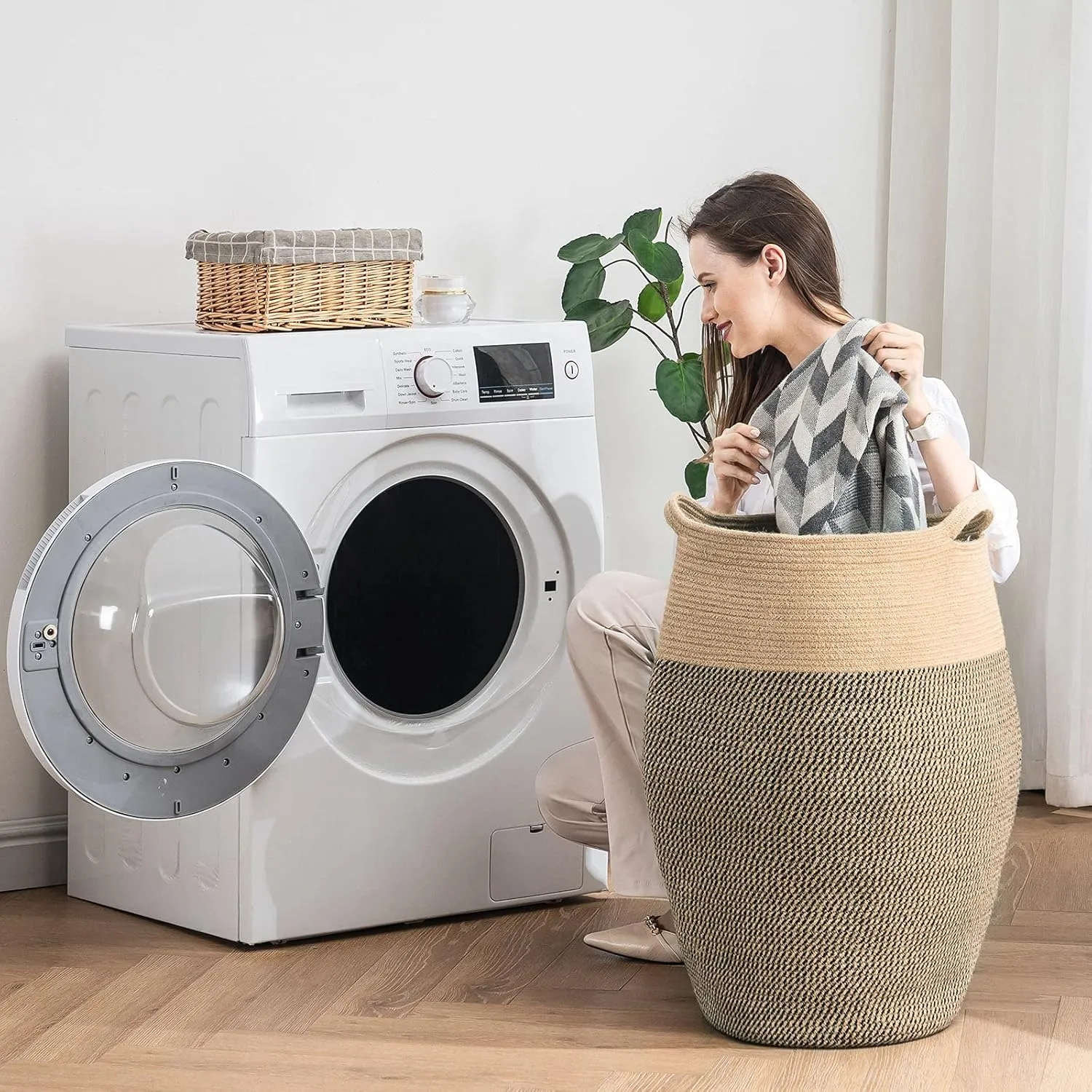 Cotton Rope Laundry Hamper by YOUDENOVA, 105L - Woven Collapsible Laundry Basket - Clothes Storage Basket for Blankets, Laundry Room Organizing, Bedroom Storage, Clothes Hamper – Dark Brown