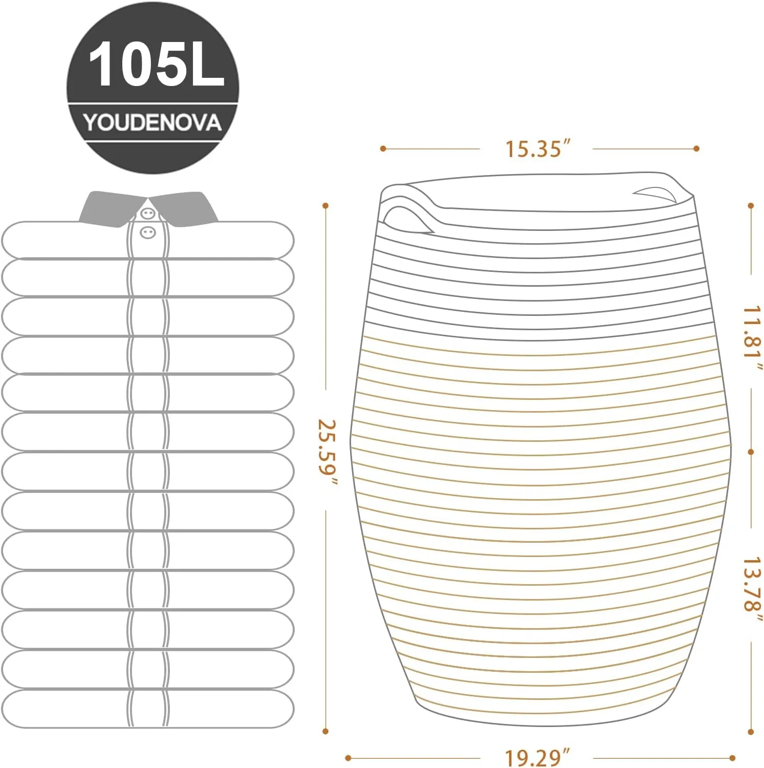 Cotton Rope Laundry Hamper by YOUDENOVA, 105L - Woven Collapsible Laundry Basket - Clothes Storage Basket for Blankets, Laundry Room Organizing, Bedroom Storage, Clothes Hamper – Dark Brown