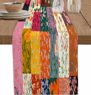 Cotton Table Runner for Kitchen Dinner Holiday Birthday Wedding Party Decor, Vintage Flowers Rectangular Stitching Spring Washable Seasonal Table Center Decor Runner 13 x 70 Inch