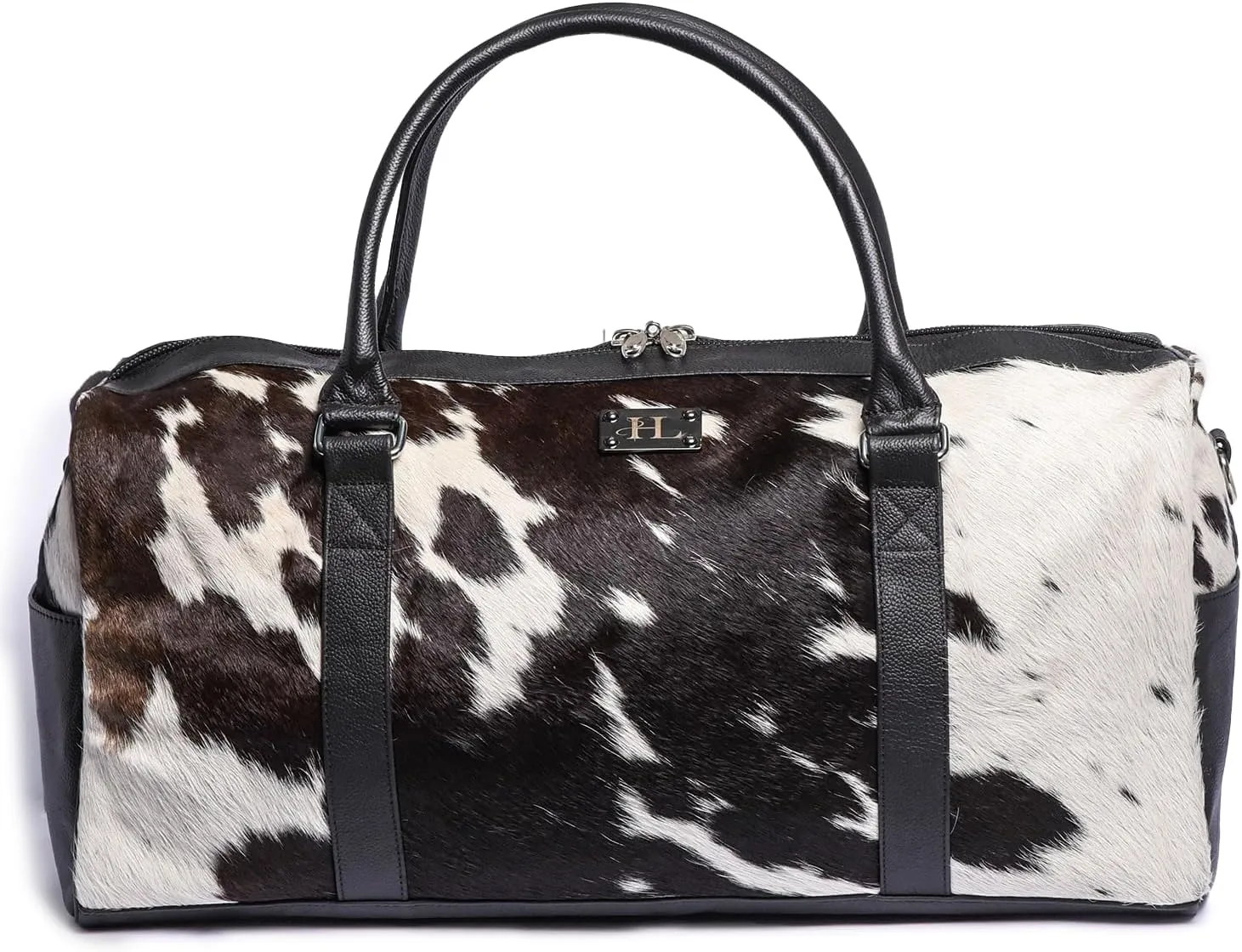 Cowhide Leather Duffle Bag for Men and Women - Genuine Leather Gym Duffle Bag, Weekend Overnight Travel Bag with Hand Strap (Black)