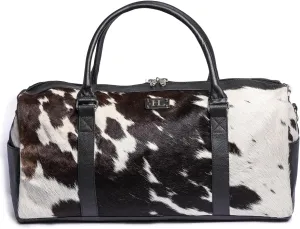 Cowhide Leather Duffle Bag for Men and Women - Genuine Leather Gym Duffle Bag, Weekend Overnight Travel Bag with Hand Strap (Black)