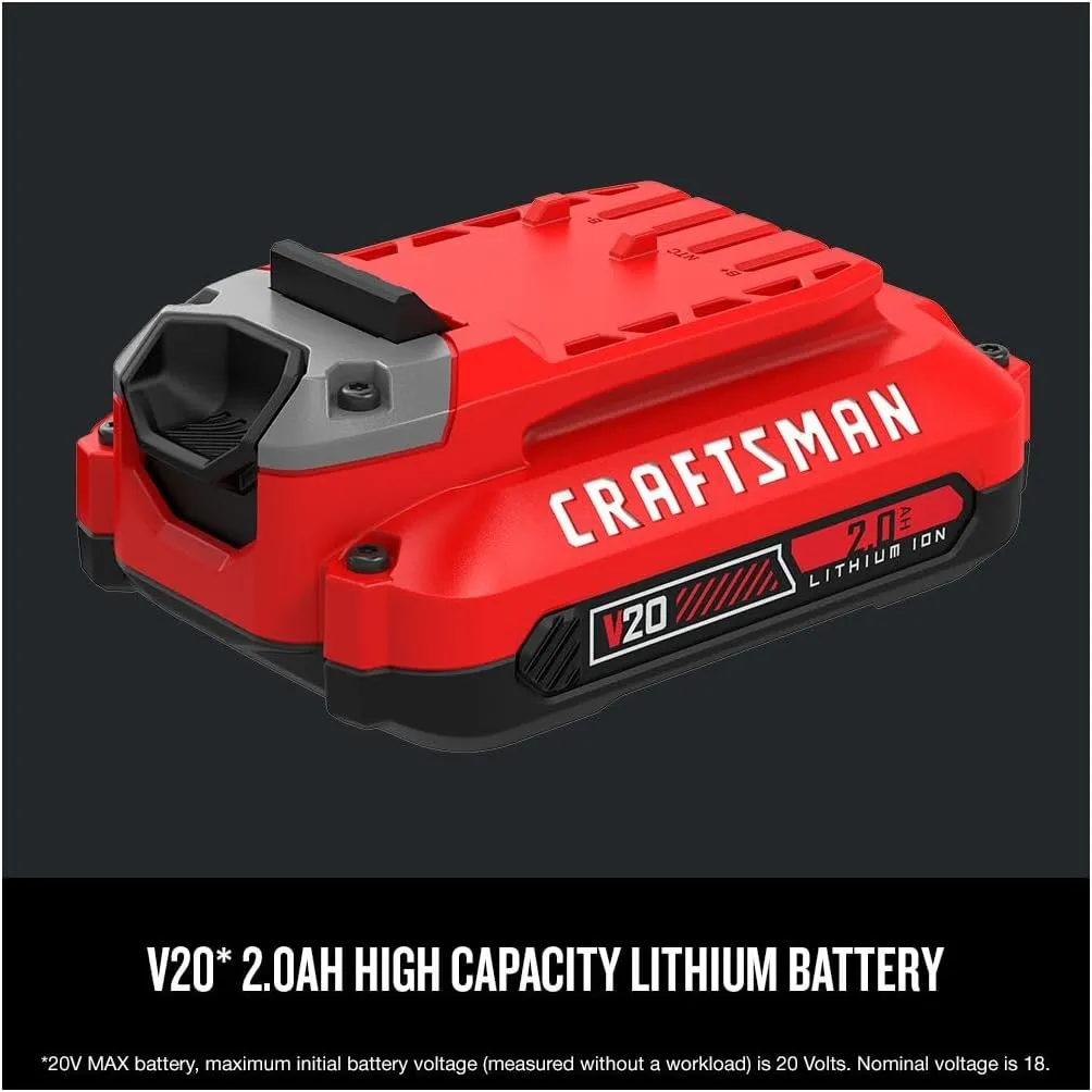 CRAFTSMAN V20 Lithium Ion Battery, 2.0-Amp Hour, 2 Pack (CMCB202-2)