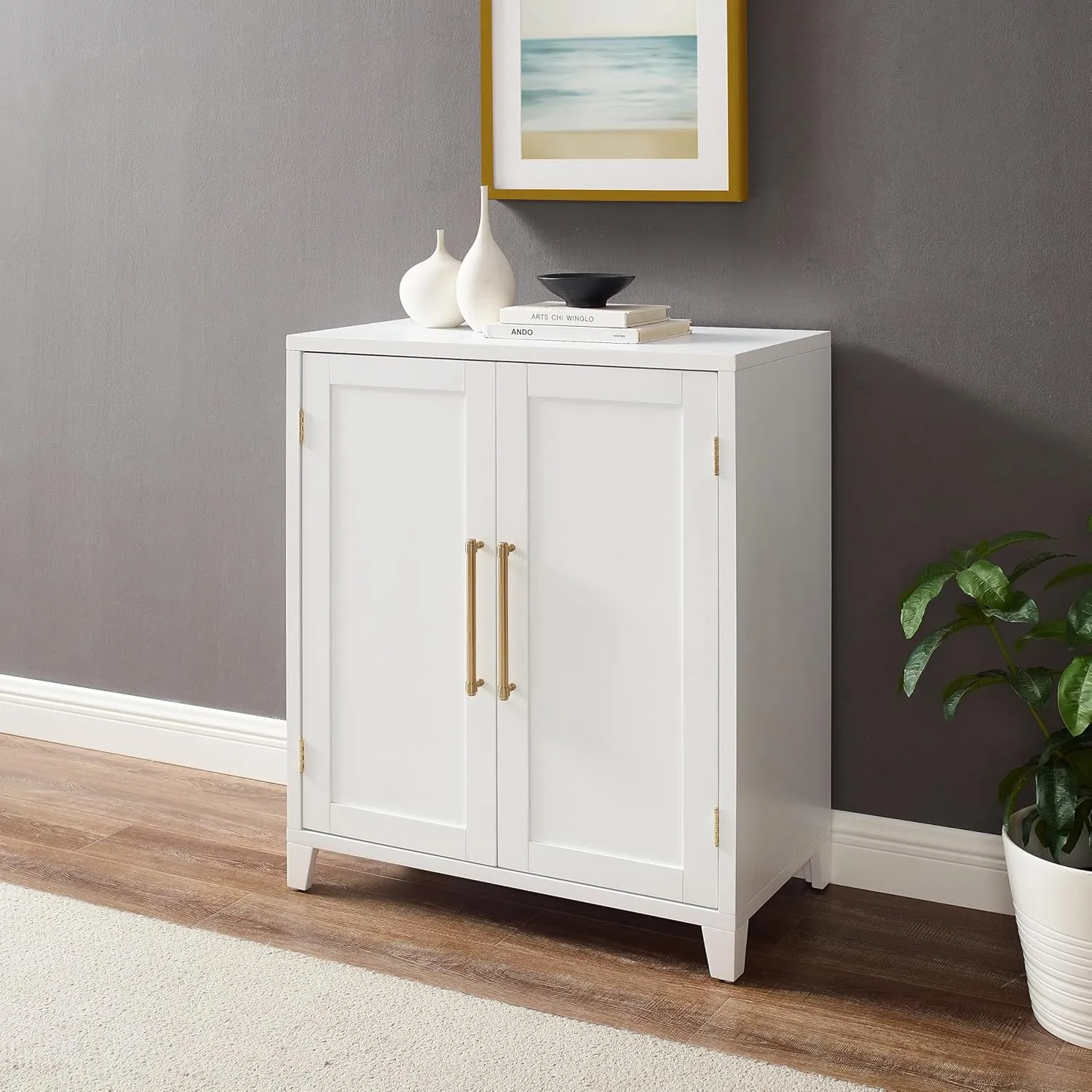 Crosley Furniture Roarke Stackable Kitchen Pantry Storage Cabinet with Doors and Shelves, Accents Cabinets, White