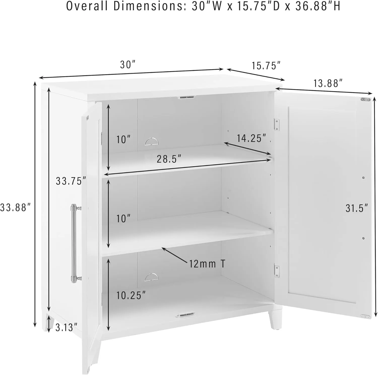 Crosley Furniture Roarke Stackable Kitchen Pantry Storage Cabinet with Doors and Shelves, Accents Cabinets, White