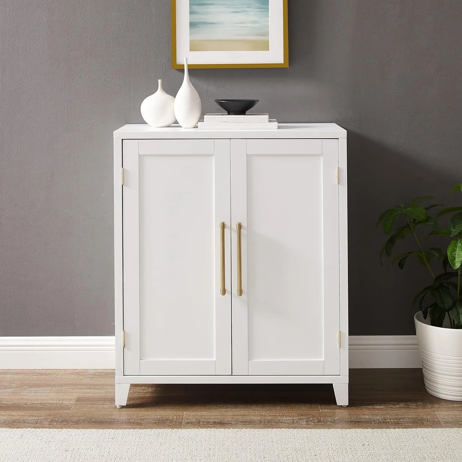 Crosley Furniture Roarke Stackable Kitchen Pantry Storage Cabinet with Doors and Shelves, Accents Cabinets, White