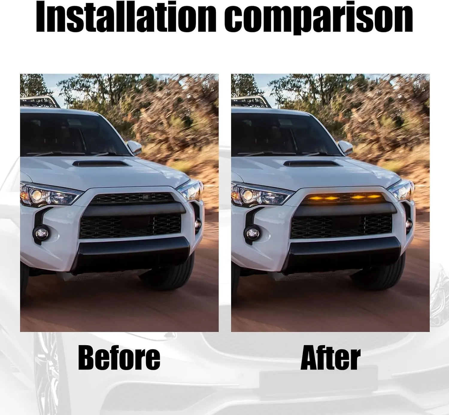 cueclue Pack-4 Car Front Grille LED Lights, 3.7" x 0.59" Front Bumper Light with Harness, ABS Waterproof Grid Decorative Lights for 2014-2022 Toyota 4Runner TRD Pro Grille (Yellow)