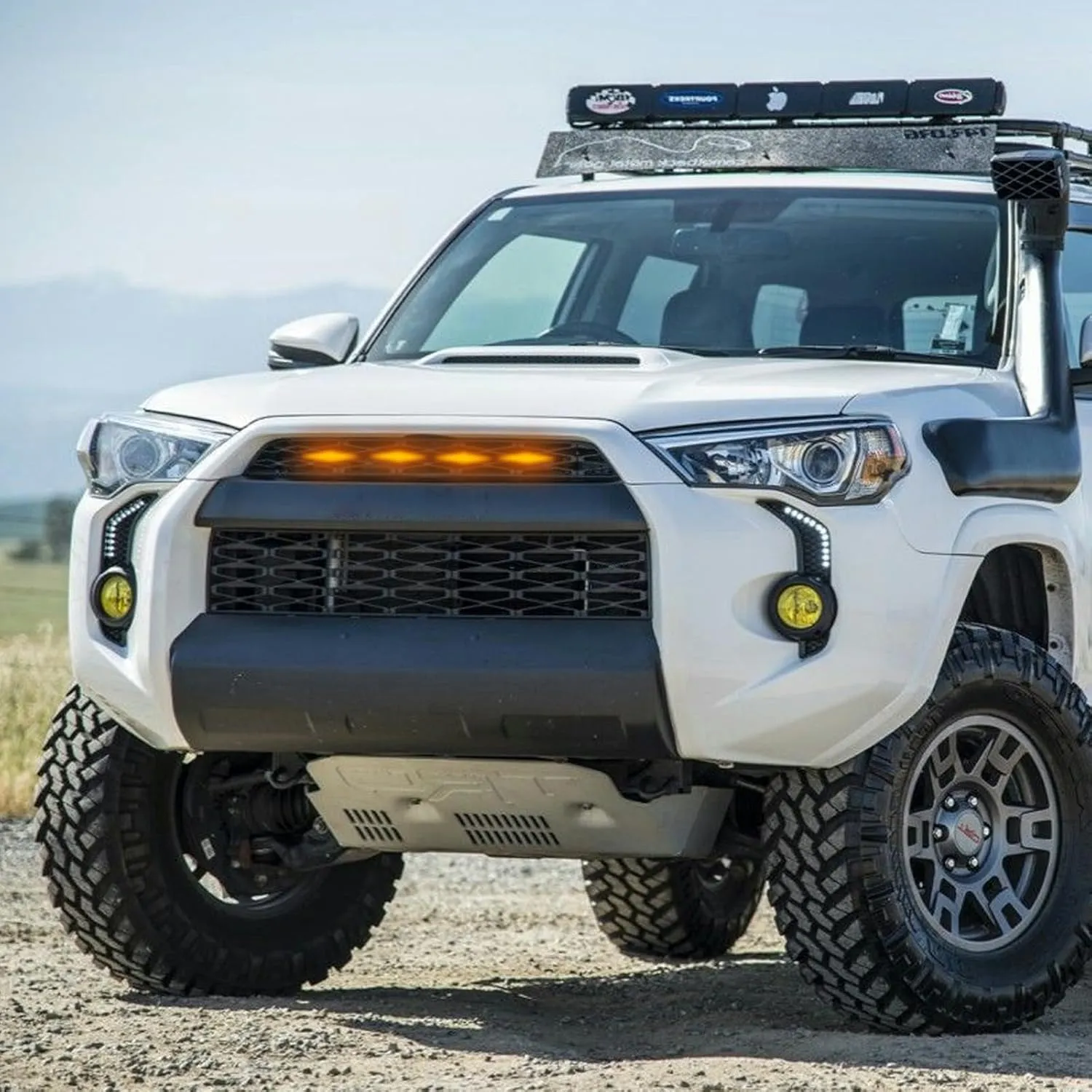 cueclue Pack-4 Car Front Grille LED Lights, 3.7" x 0.59" Front Bumper Light with Harness, ABS Waterproof Grid Decorative Lights for 2014-2022 Toyota 4Runner TRD Pro Grille (Yellow)