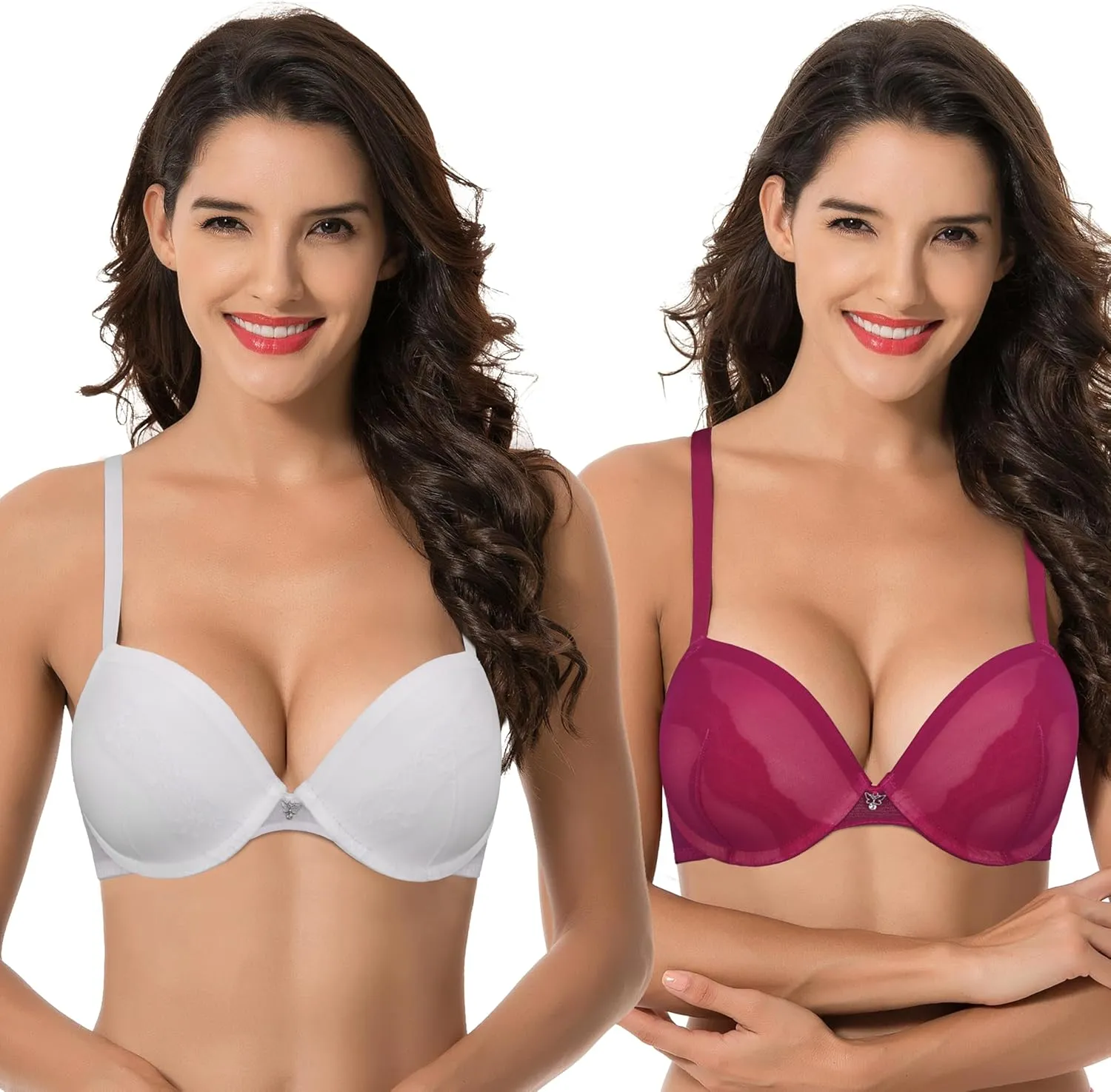 Curve Muse Women's Plus Size Push Up Add 1 and a Half Cup Underwire Mesh Bra