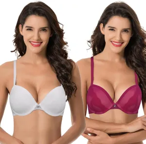 Curve Muse Women's Plus Size Push Up Add 1 and a Half Cup Underwire Mesh Bra