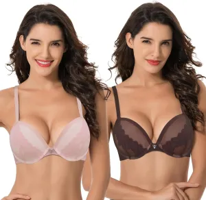 Curve Muse Women's Plus Size Push Up Add 1 and a Half Cup Underwire Mesh Bra