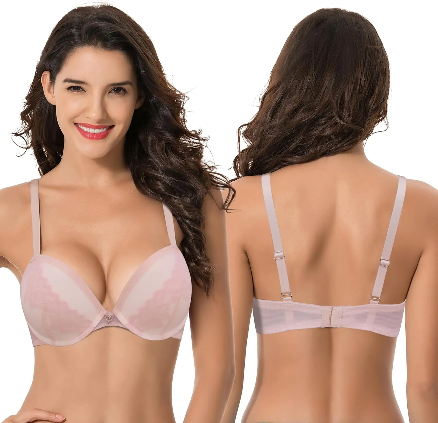 Curve Muse Women's Plus Size Push Up Add 1 and a Half Cup Underwire Mesh Bra