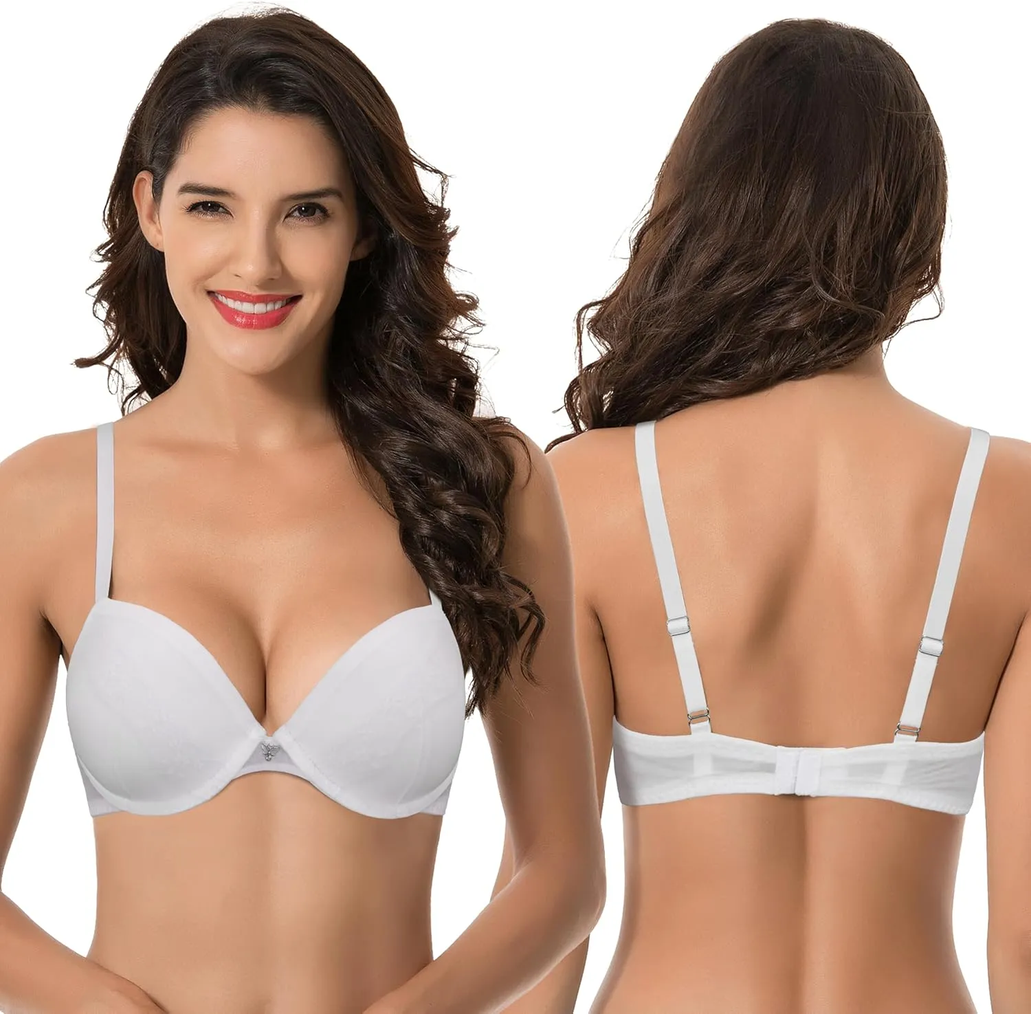 Curve Muse Women's Plus Size Push Up Add 1 and a Half Cup Underwire Mesh Bra