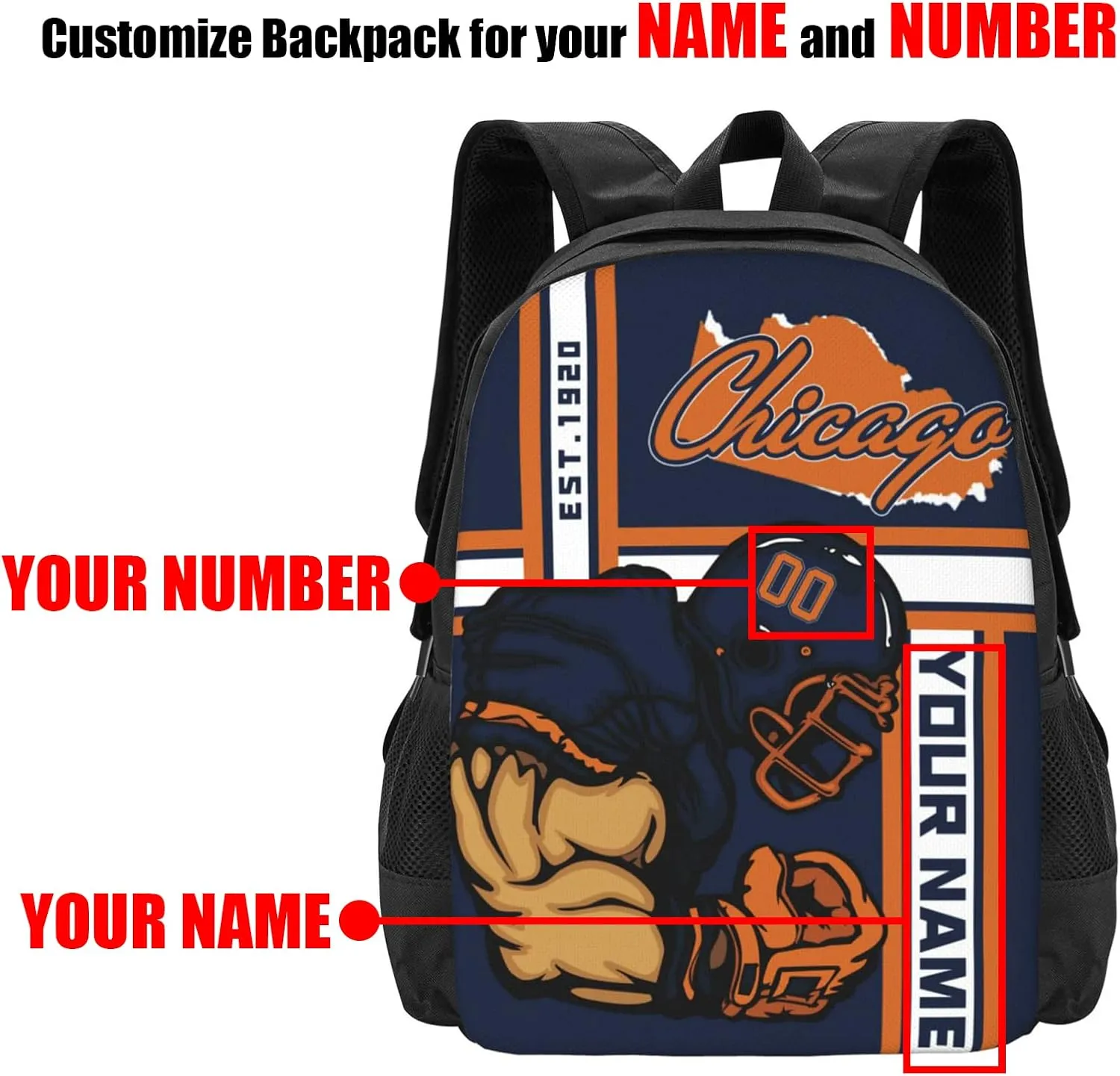 Custom Shoulder Chicago Backpack Personalized Any Name Number 17 Inch Large Capacity Laptop Bag Bookbag Gifts for Men Women