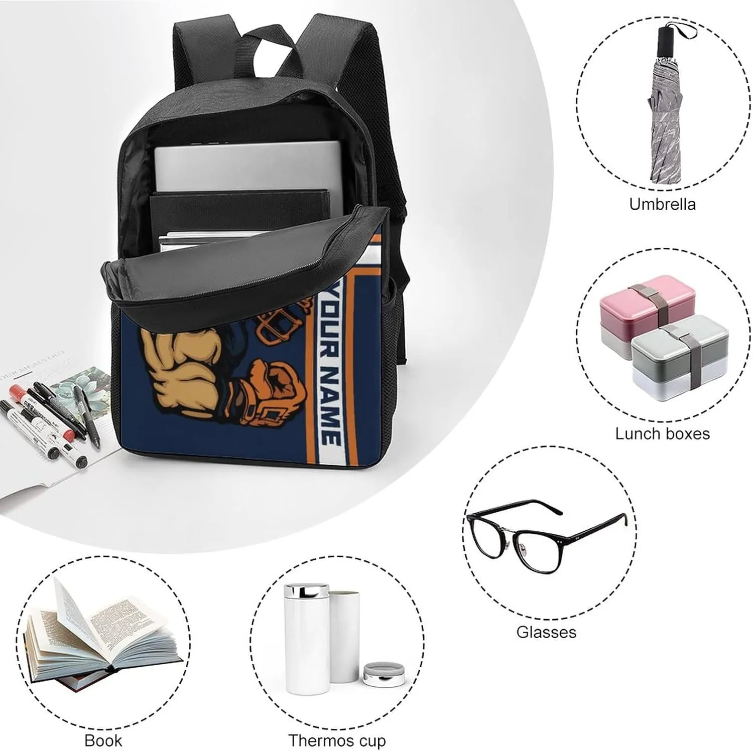 Custom Shoulder Chicago Backpack Personalized Any Name Number 17 Inch Large Capacity Laptop Bag Bookbag Gifts for Men Women