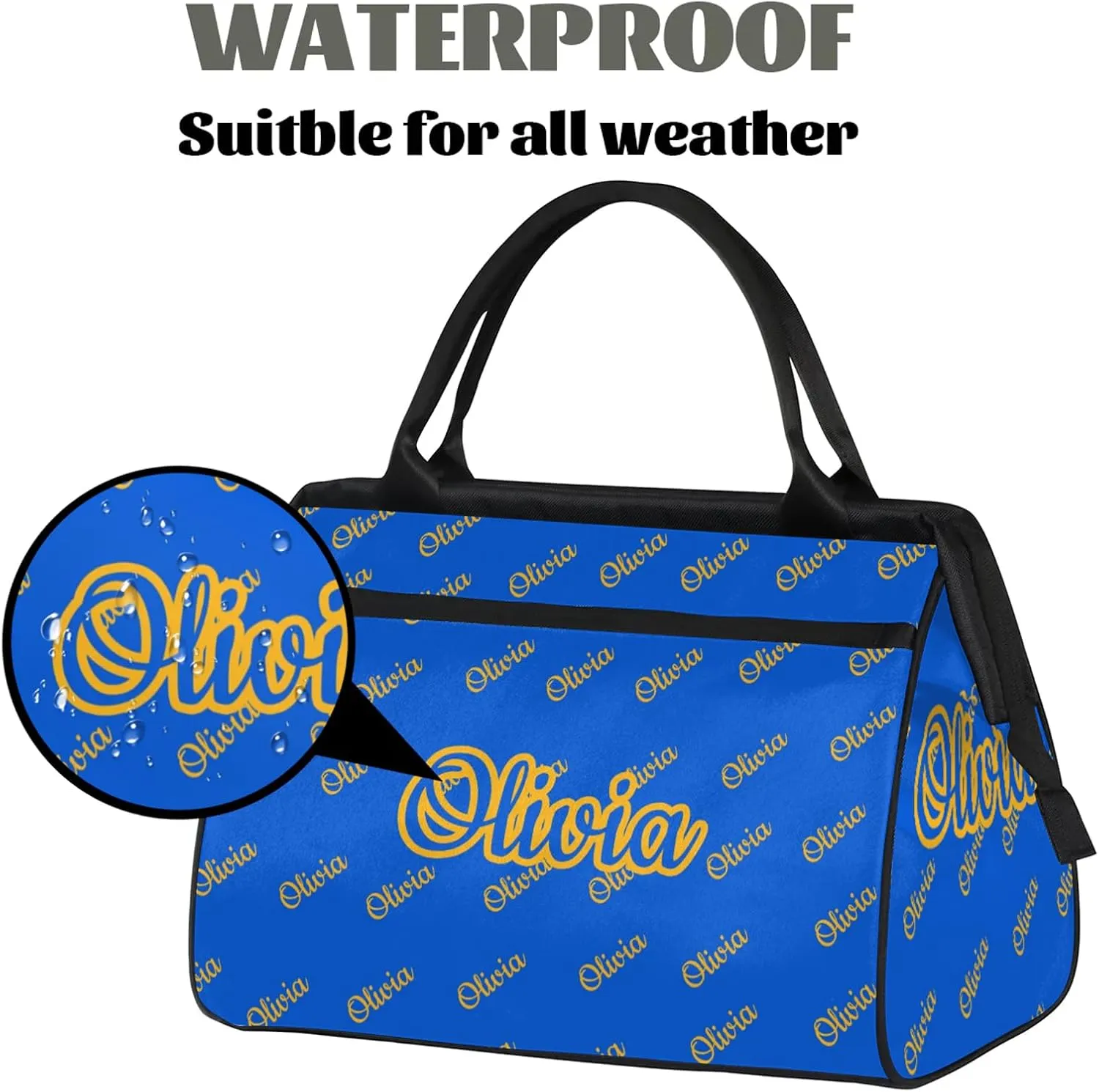 Custom Sport Duffel Bags Personalized Travel Overnight Bag Waterproof Dance Bag Lightweight Carry-On Tote for Women Men 15.2in, Blue Yellow