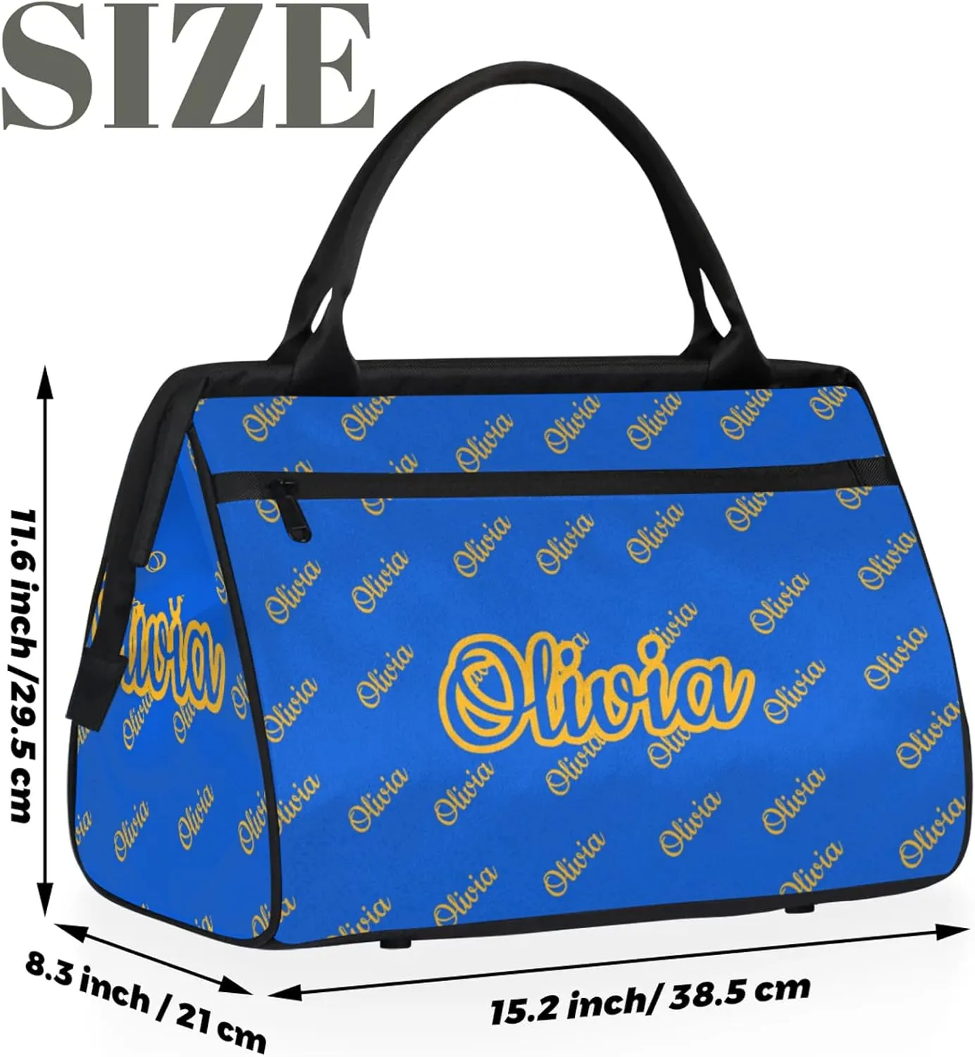 Custom Sport Duffel Bags Personalized Travel Overnight Bag Waterproof Dance Bag Lightweight Carry-On Tote for Women Men 15.2in, Blue Yellow