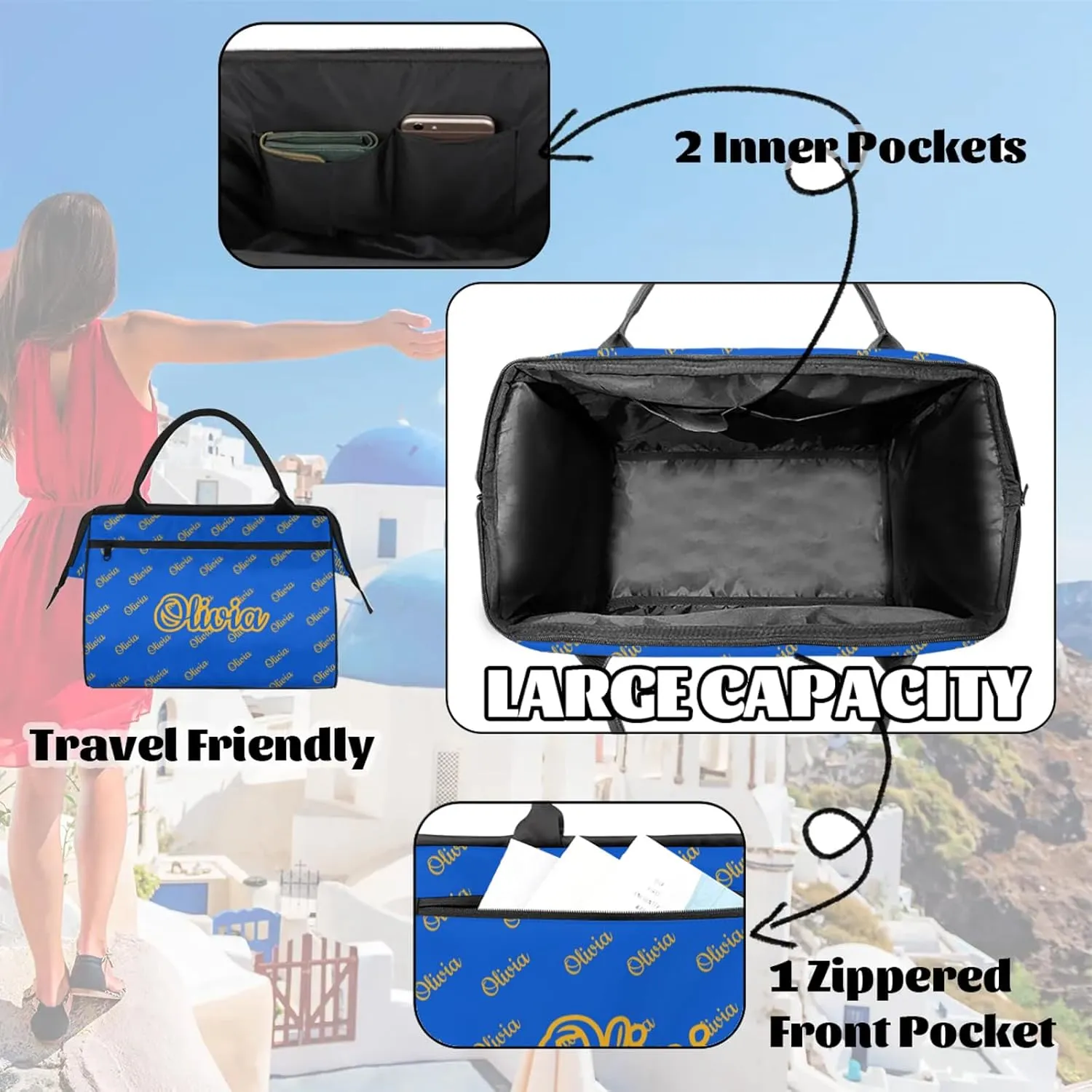 Custom Sport Duffel Bags Personalized Travel Overnight Bag Waterproof Dance Bag Lightweight Carry-On Tote for Women Men 15.2in, Blue Yellow