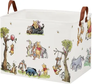 Cute Bear Nursery Storage Basket With Hard Bottom,Classic Bear Decorative Storage Hamper With Waterproof PE Coating,Large Square Canvas Cotton Laundry Bin for Baby Stuff,Diaper Bag