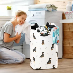 Cute Brown Black Rottweiler Dog Large Laundry Baskets Washing Hamper Bag Footprint Puppy Dirty Clothes Storage Bin Toy book Clothing Holder With Handles For Home Bathroom Bedroom 50L