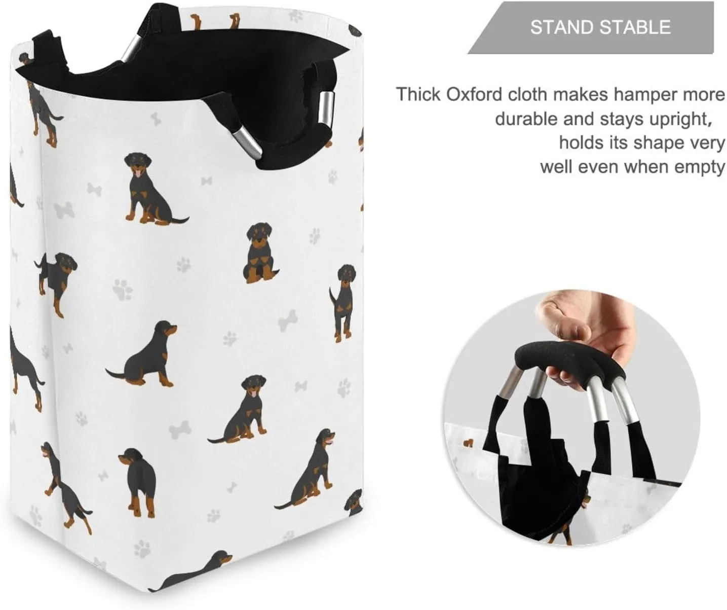 Cute Brown Black Rottweiler Dog Large Laundry Baskets Washing Hamper Bag Footprint Puppy Dirty Clothes Storage Bin Toy book Clothing Holder With Handles For Home Bathroom Bedroom 50L