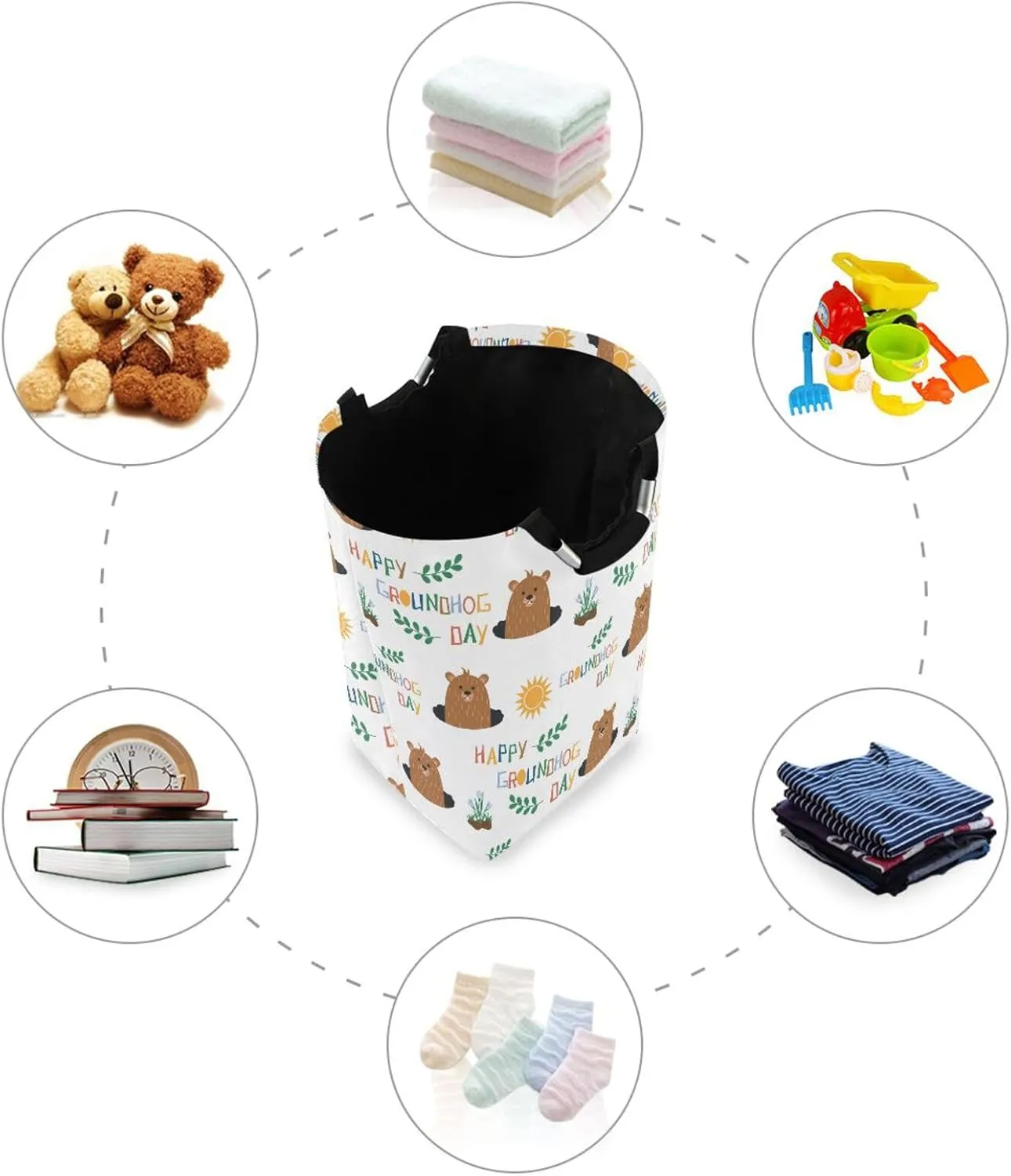 Cute Cartoon Groundhog Large Laundry Baskets Washing Hamper Bag Snowdrops Groundhog Day Dirty Clothes Storage Bin Toy book Clothing Holder With Handles For Home Bathroom Bedroom 50L