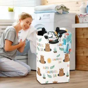 Cute Cartoon Groundhog Large Laundry Baskets Washing Hamper Bag Snowdrops Groundhog Day Dirty Clothes Storage Bin Toy book Clothing Holder With Handles For Home Bathroom Bedroom 50L