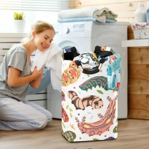 Cute Colorful Insects Caterpillar Large Laundry Baskets Washing Hamper Bag Larva Crawling Butterfly Dirty Clothes Storage Bin Toy book Clothing Holder With Handles For Home Bathroom Bedroom 50L