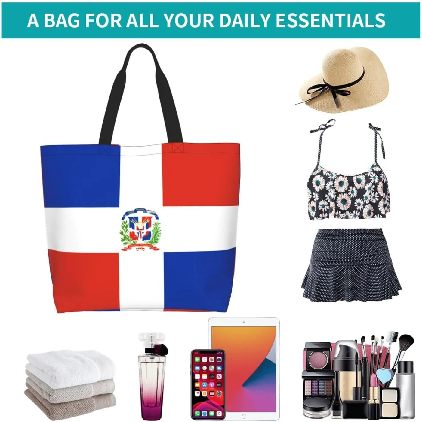 Cute Flag Large Tote Bag For Women Men Reusable Grocery Bag Shopping Shoulder Bag For Travel Work Beach Gym