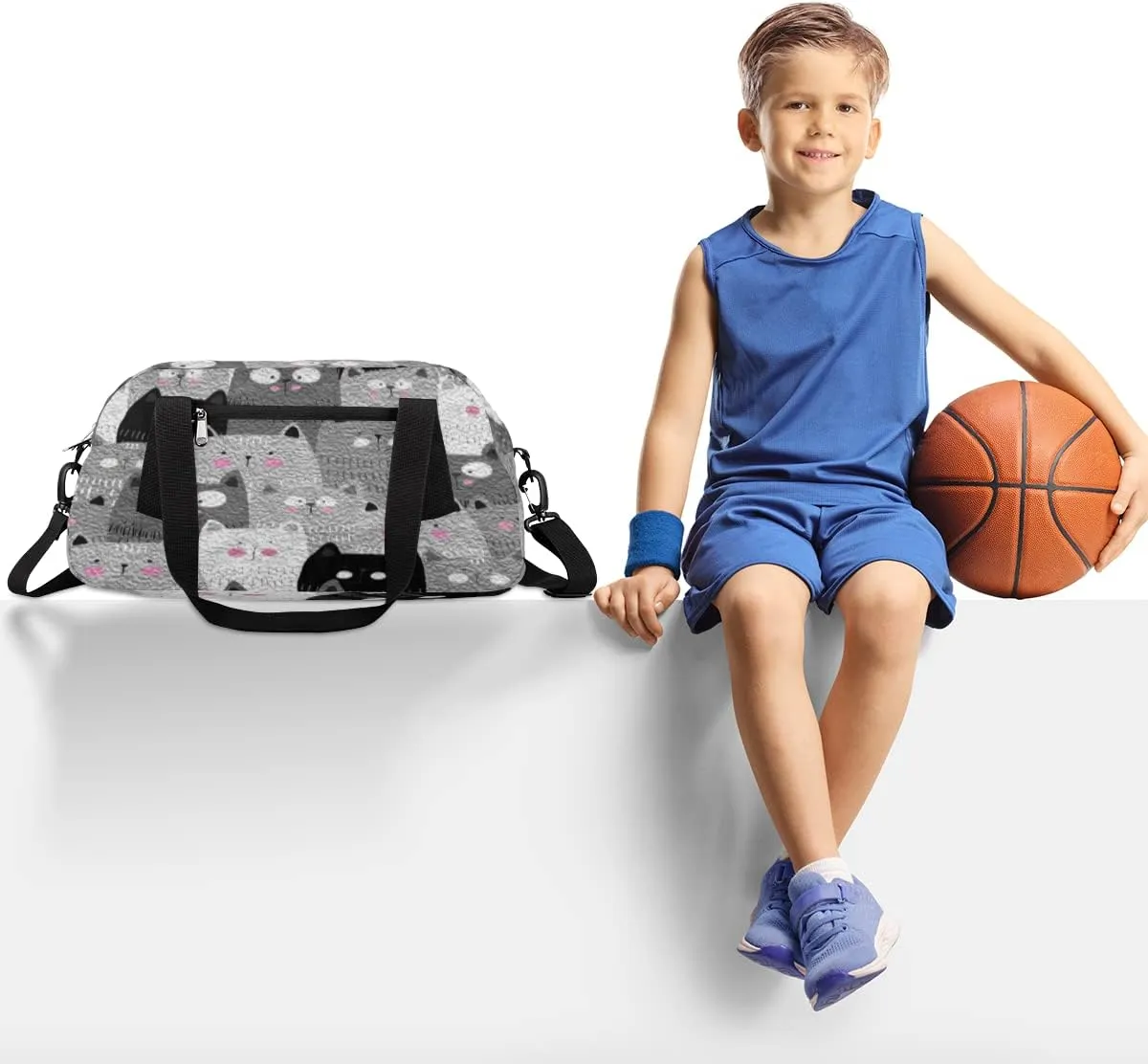 Cute Grey Cats Kids Duffel Bag for Girls Boys Teens, Cats Oil Painting Dance Bag Overnight Small Duffel Bag Carry On Weekend Sports Gym Travel Bag for School Practice Gymnastics Ballet