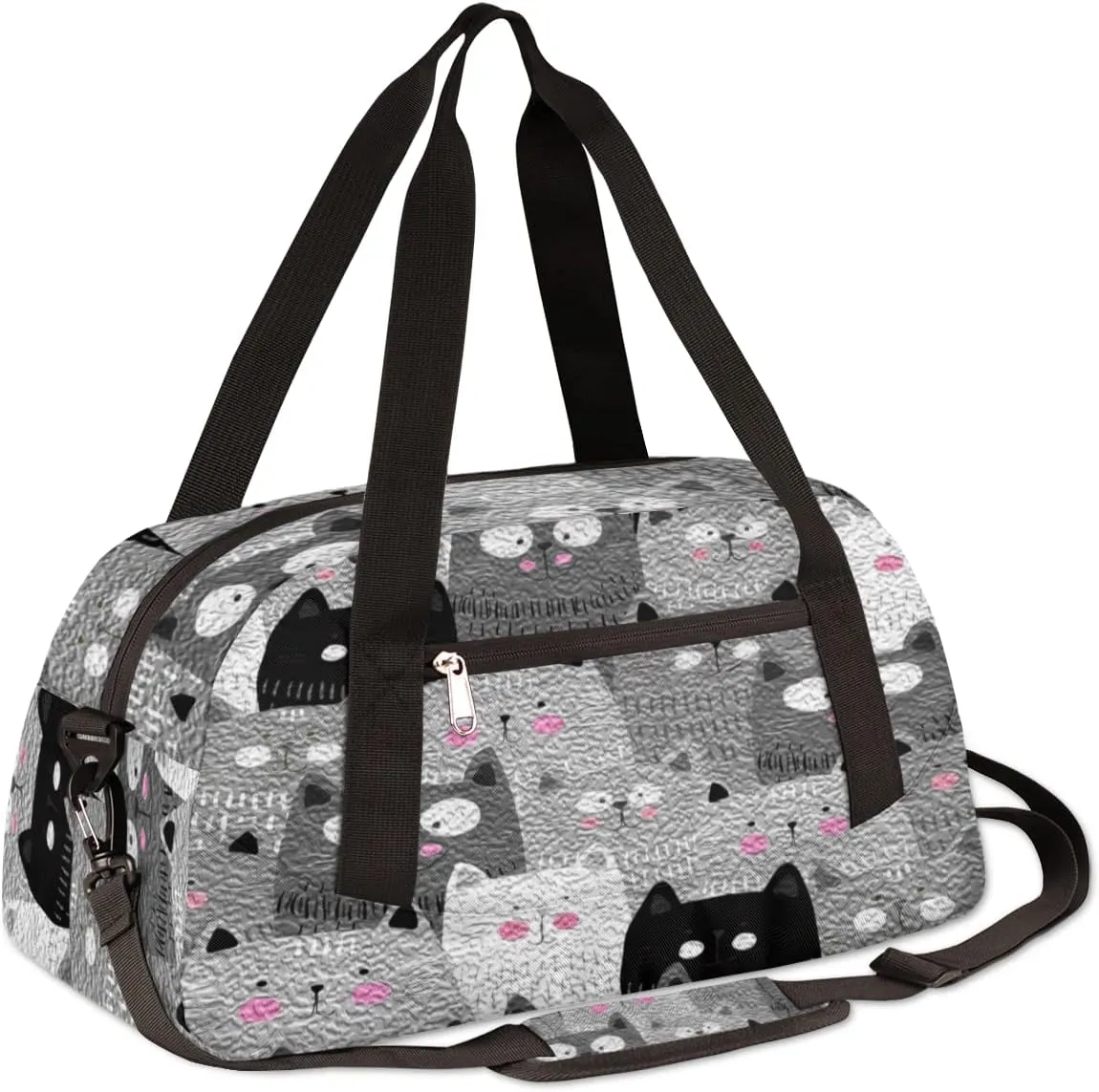 Cute Grey Cats Kids Duffel Bag for Girls Boys Teens, Cats Oil Painting Dance Bag Overnight Small Duffel Bag Carry On Weekend Sports Gym Travel Bag for School Practice Gymnastics Ballet