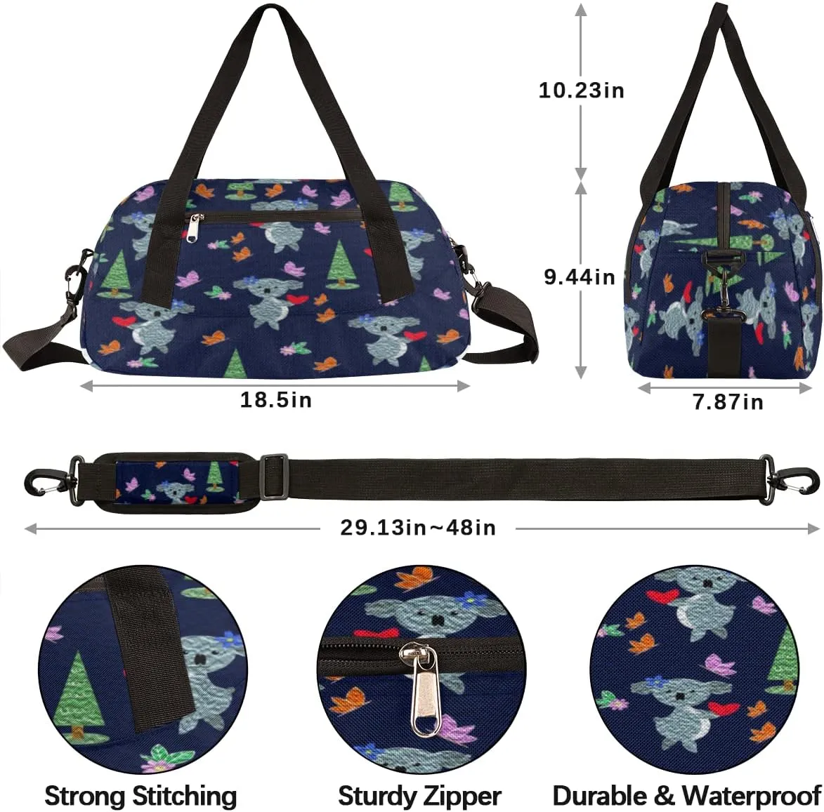 Cute Koala Butterfly Kids Duffel Bag for Girls Boys Teens, Koala Oil Painting Dance Bag Overnight Small Duffel Bag Carry On Weekend Sports Gym Travel Bag for School Practice Gymnastics Ballet