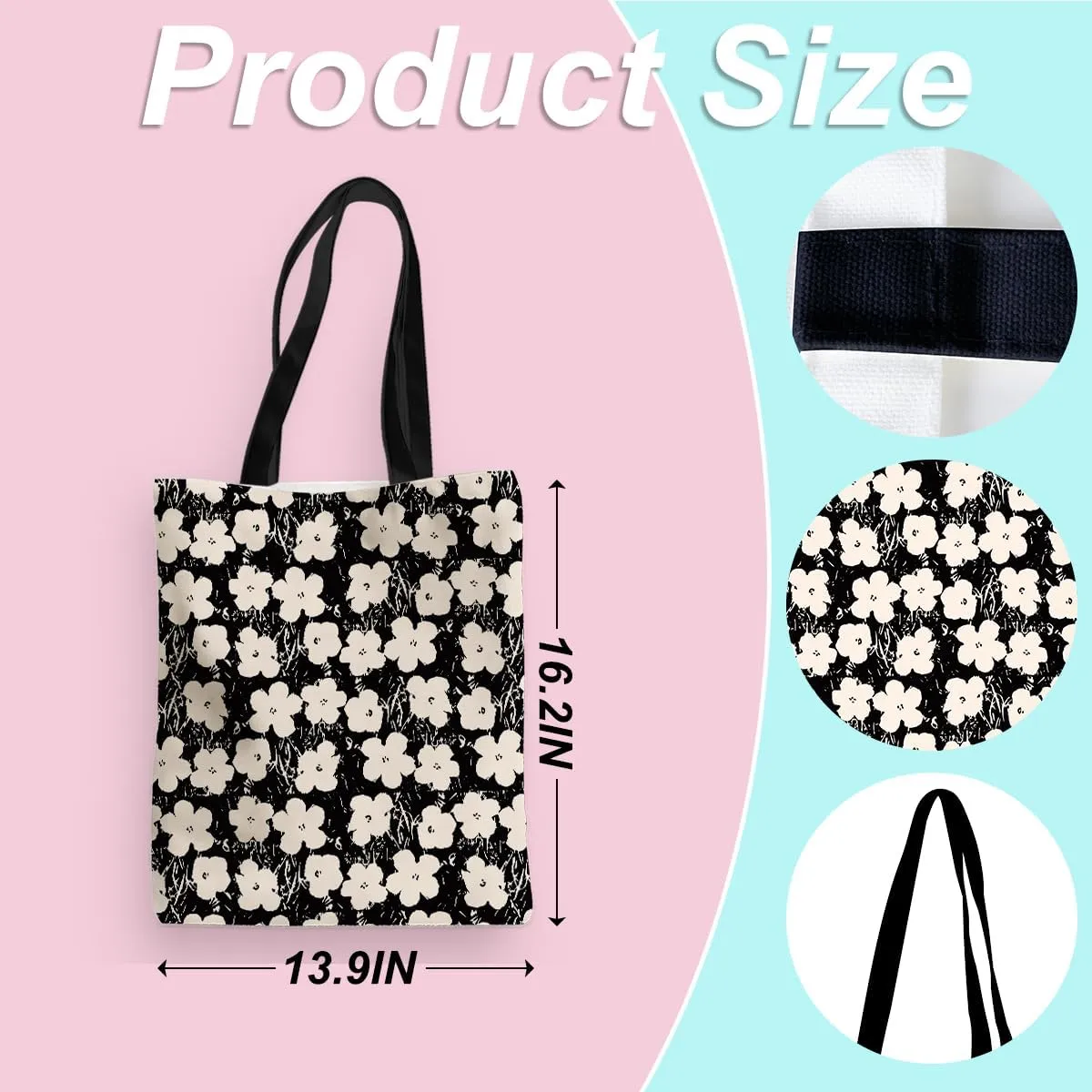Cute Tote Bag for Women Floral Cat Gifts Boho Butterfly Forest Animals Reusable Grocery Bags Cat Lover Gifts