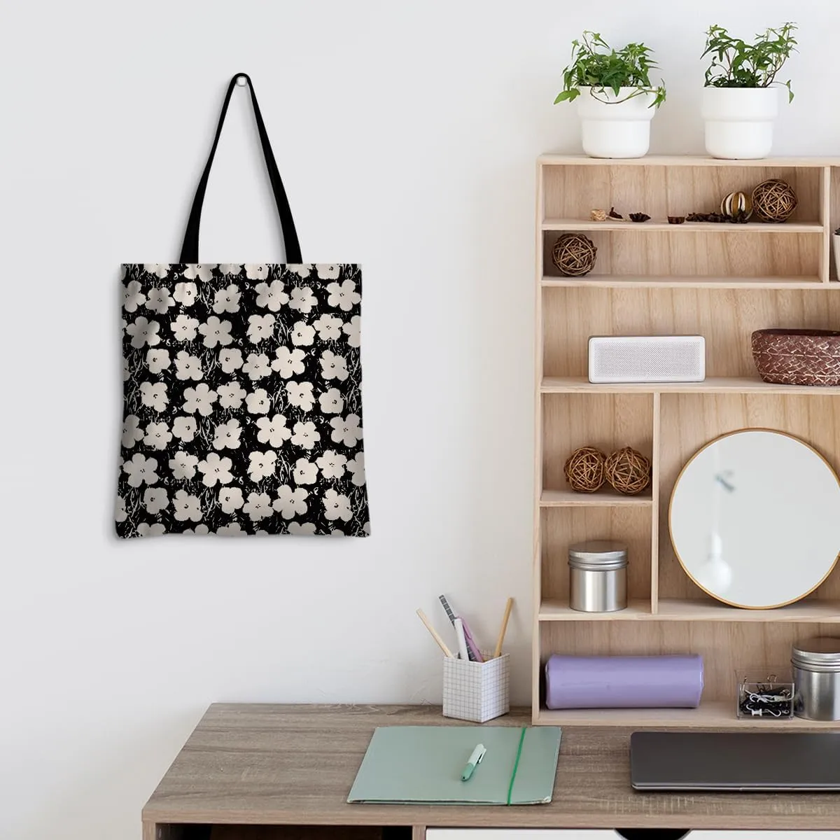 Cute Tote Bag for Women Floral Cat Gifts Boho Butterfly Forest Animals Reusable Grocery Bags Cat Lover Gifts