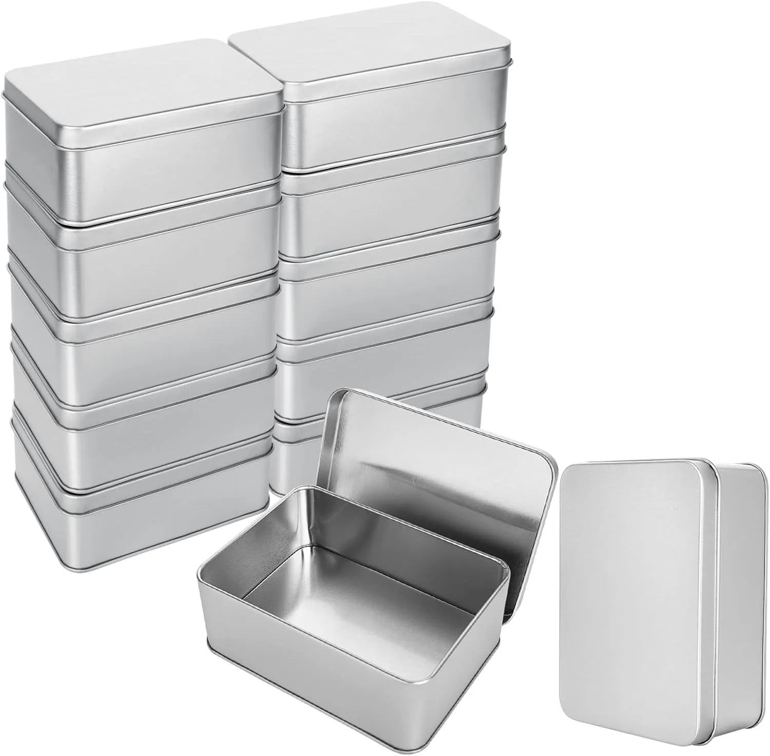 CYEAH 12 Pack Metal Tin Box Lids, Rectangular Empty Tin Box Containers, Portable Storage Metal Tin Container for Treats, Gifts, Small Items, Favors and Crafts, 5x3.5x2 Inch
