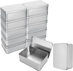 CYEAH 12 Pack Metal Tin Box Lids, Rectangular Empty Tin Box Containers, Portable Storage Metal Tin Container for Treats, Gifts, Small Items, Favors and Crafts, 5x3.5x2 Inch