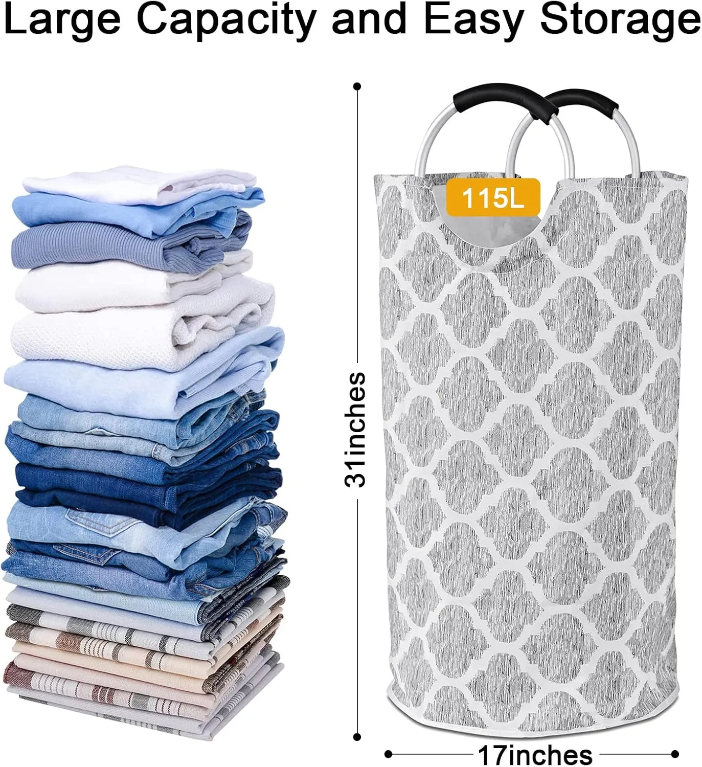 Dalykate Extra Large Laundry Basket 115L Collapsible Oxford Fabric Laundry Hamper Foldable Clothes Laundry Bag with Handles Waterproof Washing Portable Dirty Clothes Basket for College Dorm, Family