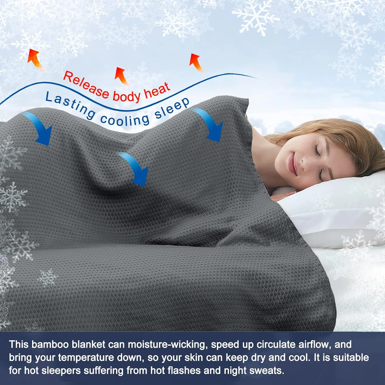 DANGTOP Cooling Blankets, 100% Rayon Derived from Bamboo, Absorbs Body Heat to Keep Cool on Warm Night, Ultra-Cool Lightweight Blanket(79x91 inches, Dark Grey)