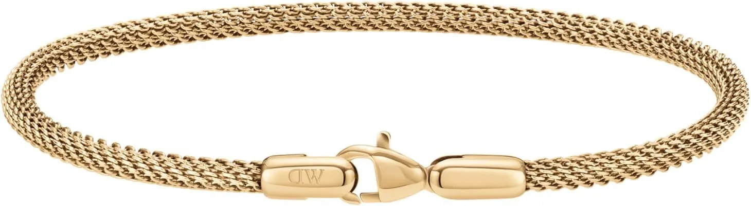 Daniel Wellington Tide Gold Mesh Bracelet - Premium 316L Stainless Steel Cable Bracelet for Women and Men, Stackable, Lobster Clasp, PVD Plated, 7.3 Inches