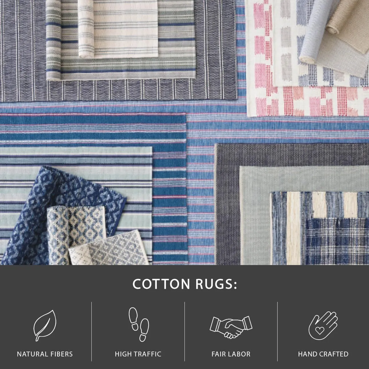 Dash and Albert Camden Stripe Cotton Area Rug - 2' x 3' Denim - Striped Handwoven Accent Rug - Durable, Lightweight, High Traffic Areas - Hallways, Bedrooms, Stairs