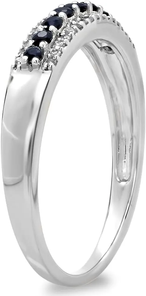 Dazzlingrock Collection Round Gemstone and Round White Diamond Womens Stackable Wedding Band, 10K Solid White Gold
