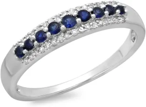 Dazzlingrock Collection Round Gemstone and Round White Diamond Womens Stackable Wedding Band, 10K Solid White Gold