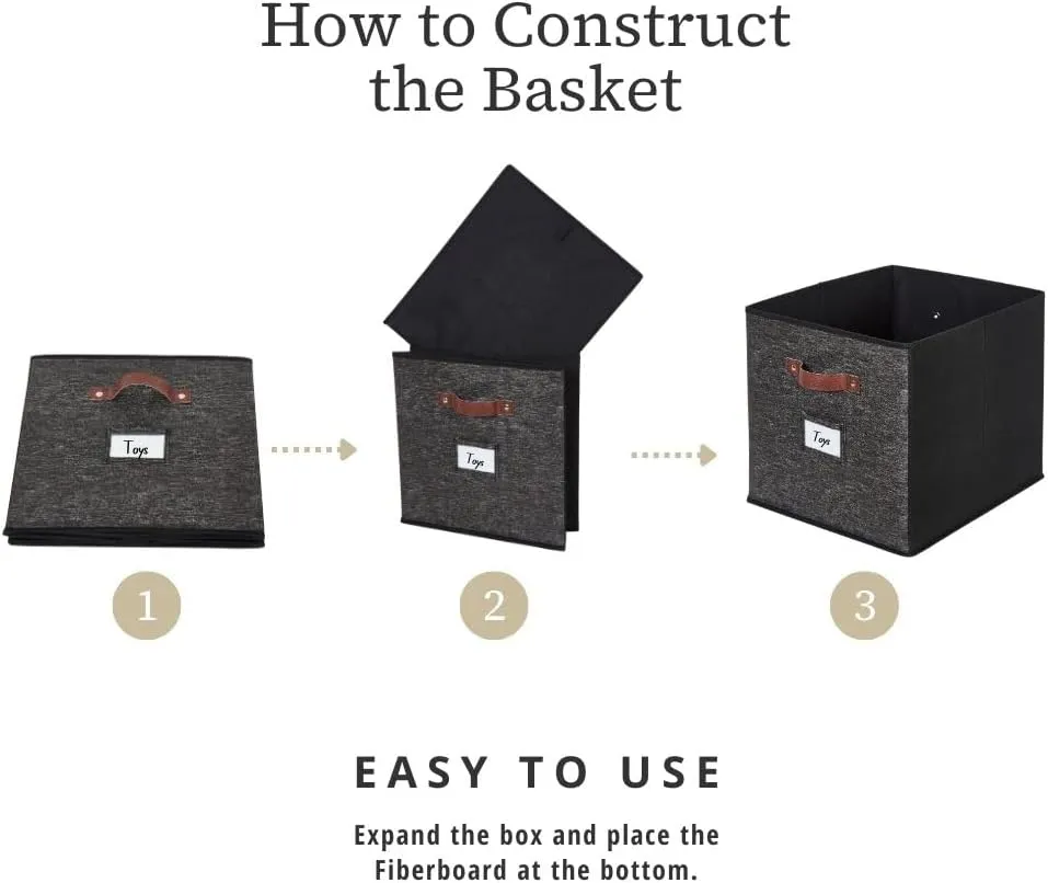 DECOMOMO Storage Baskets, 13x15x13 Storage Cube Bins with Labels for Organizing Shelves Kallax (Kallax / 4pcs, Black Pattern)