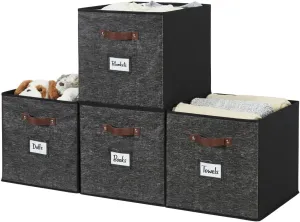 DECOMOMO Storage Baskets, 13x15x13 Storage Cube Bins with Labels for Organizing Shelves Kallax (Kallax / 4pcs, Black Pattern)