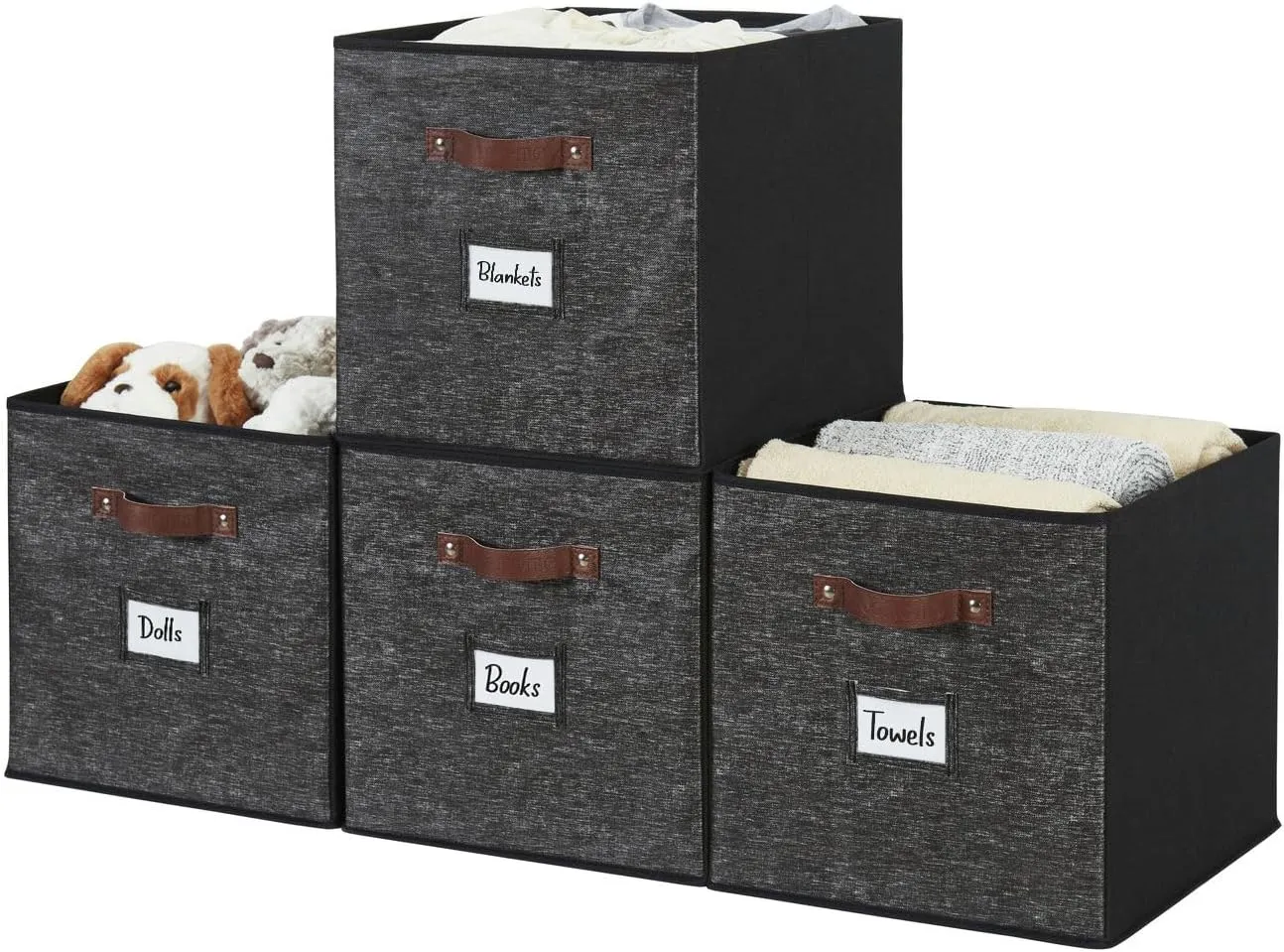 DECOMOMO Storage Baskets, 13x15x13 Storage Cube Bins with Labels for Organizing Shelves Kallax (Kallax / 4pcs, Black Pattern)